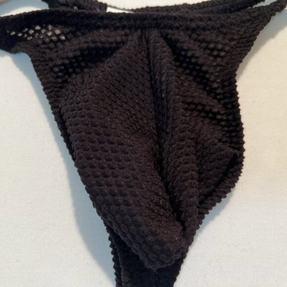 Men's Waffled See-Through "T-Back" Thong - Black - Pouch - Picture 9 of 9